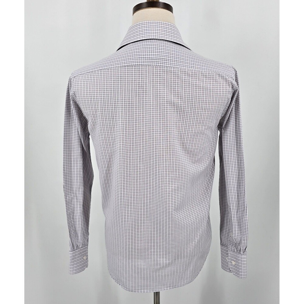 Christian Aujard Paris White with Grey Check Flip Cuff Dress Shirt Men's M - Picture 3 of 8